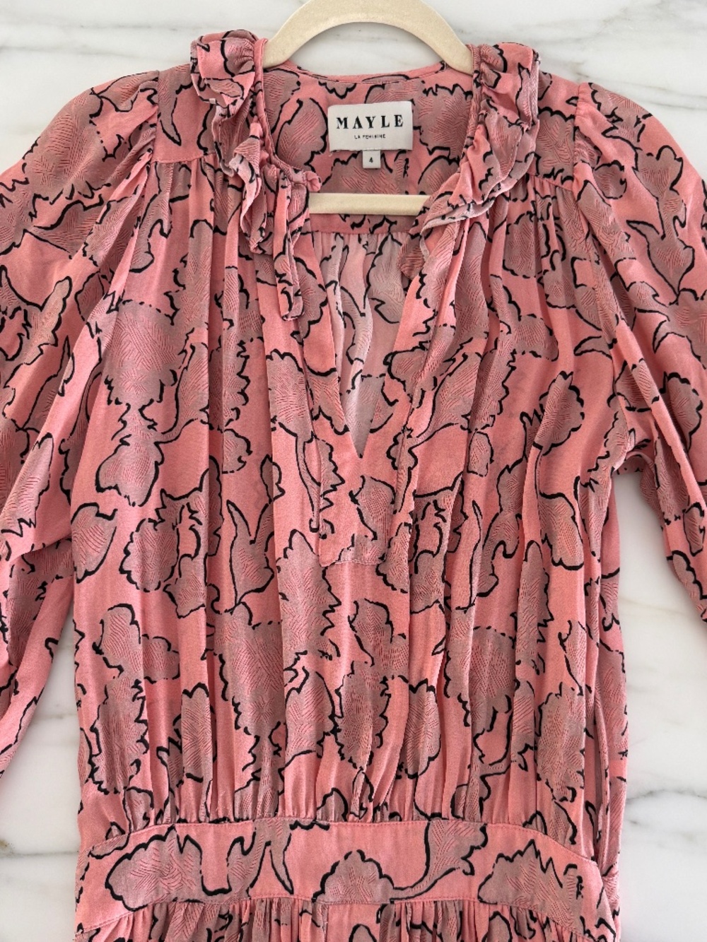 Mayle La Feminine 100% Silk Midi Dress — Size 4 — Pink Floral Print — Made in US